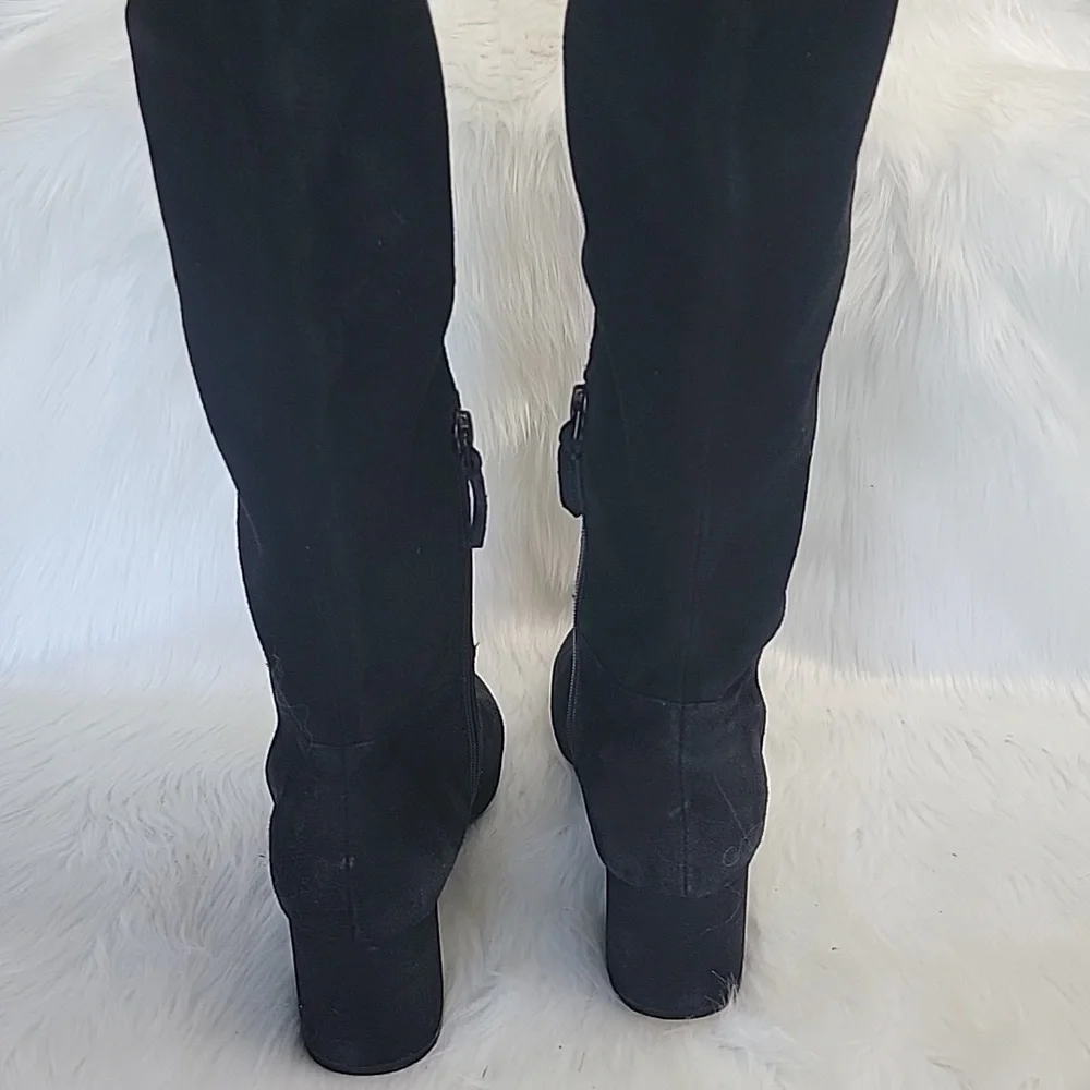 COLE HAAN Elnora Over the Knee Black Suede Pull On Block Heel Boho Sock Boots 7B